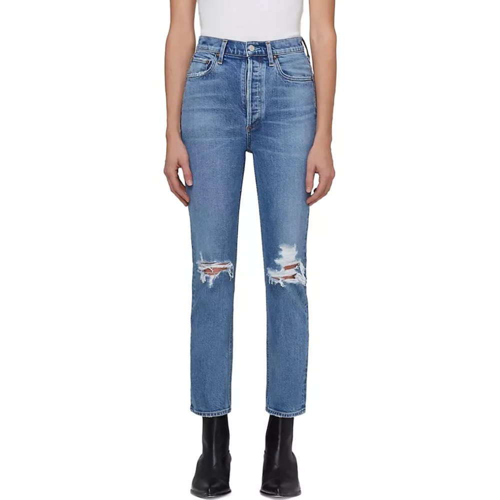 AGOLDE Riley High Rise Crop Straight Leg Jeans in Whiplash